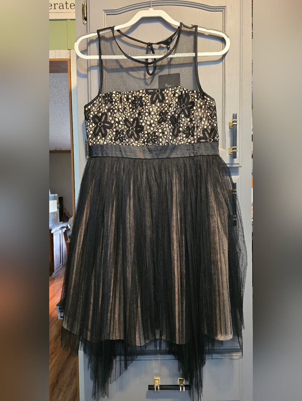 Ryu Black Sheer Mesh & Lace Overlay Dress